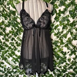 New black sheer lace babydoll slip lingerie dress